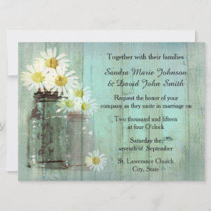 Rustic Mason Jar And Daisy Wedding Invitation