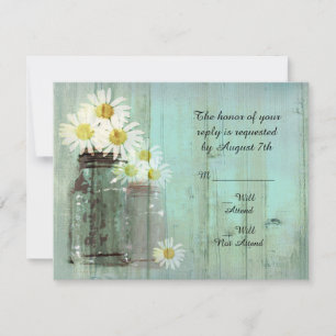 Rustic Mason Jar And Daisy Wedding R.S.V.P RSVP Card