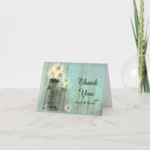 Rustic Mason Jar And Daisy Wedding thank You Card