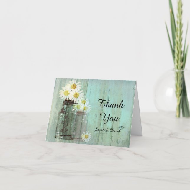 Rustic Mason Jar And Daisy Wedding thank You Card (Front)