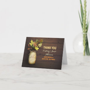 Rustic mason jar and fall leaves thank you cards