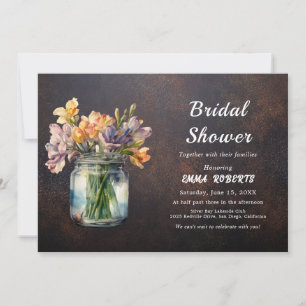 Rustic  Mason Jar and Floral Bouquet Bridal Shower Invitation