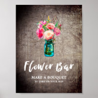 Rustic Mason Jar and Flowers Bouquet Flower Bar