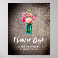 Rustic Mason Jar and Flowers Bouquet Flower Bar