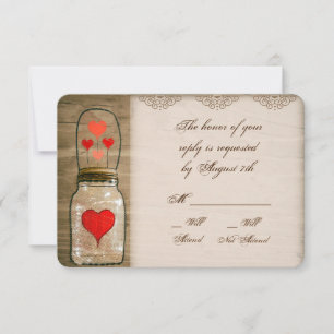 Rustic Mason Jar and Hearts Wedding R.S.V.P. Card