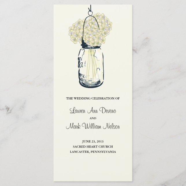 Rustic Mason Jar and Hydrangeas Program Programme (Front)