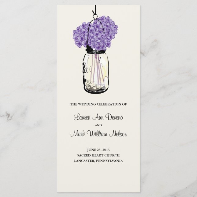 Rustic Mason Jar and Hydrangeas Program Programme (Front)