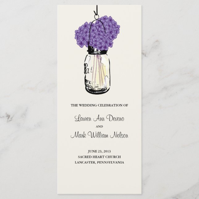 Rustic Mason Jar and Hydrangeas Program Programme (Front)