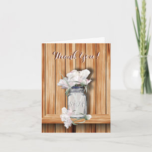 Rustic Mason Jar and Pink Peonies Thank You Card