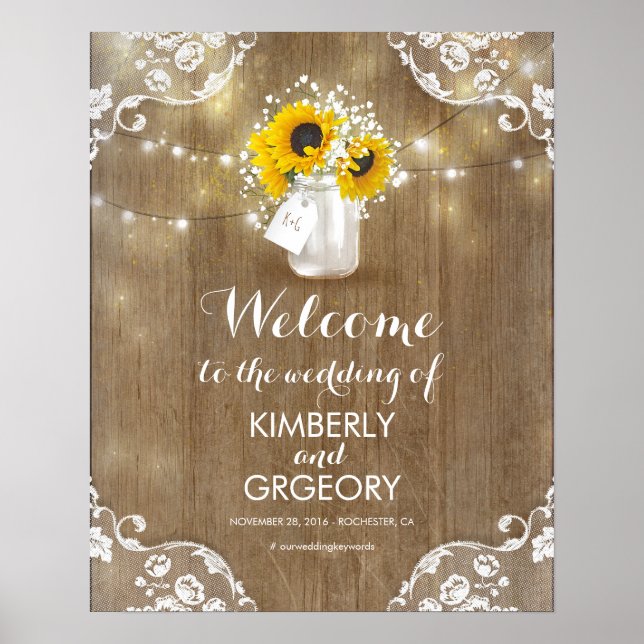 Rustic Mason Jar and Sunflowers Welcome Sign (Front)