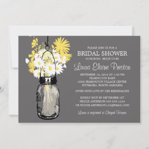 Rustic Mason Jar and Wildflower Daisies Invitation