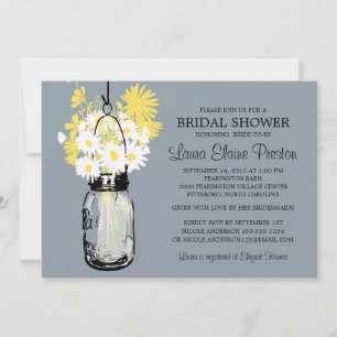 Rustic Mason Jar and Wildflower Daisies Invitation