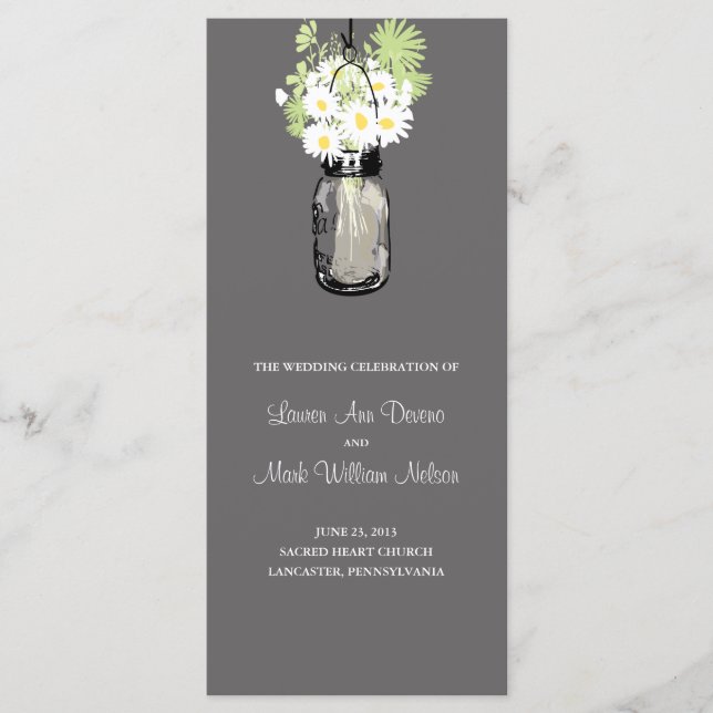 Rustic Mason Jar and Wildflower Daisies Program Programme (Front)
