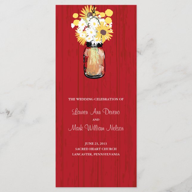Rustic Mason Jar and Wildflowers Program Programme (Front)