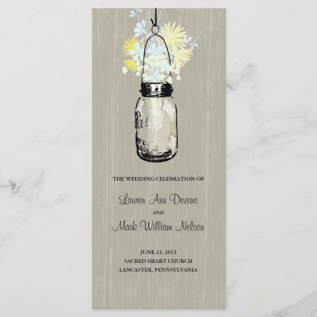 Rustic Mason Jar and Wildflowers Program Programme (Front)