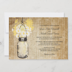 Rustic Mason Jar and Wildflowers Wedding Invitation