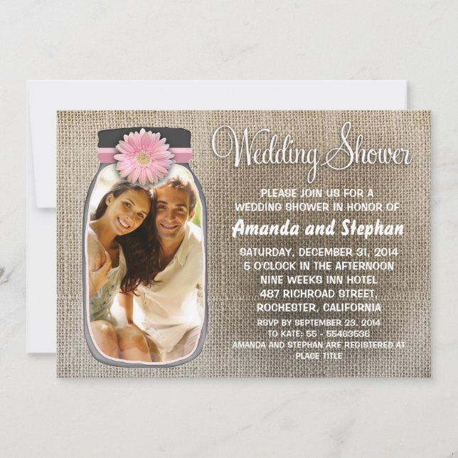 Rustic Mason Jar and Your Photo Wedding Shower Invitation (Front)
