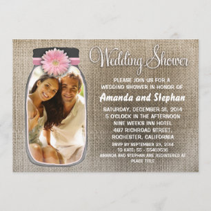 Rustic Mason Jar and Your Photo Wedding Shower Invitation