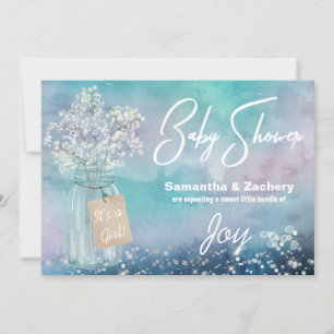 *~* Rustic Mason Jar Baby's Breath Baby Shower Invitation