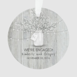 Rustic Mason Jar Baby's Breath String Lights Wood Ornament