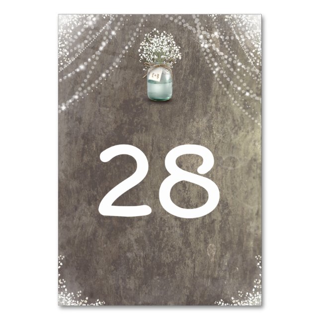 Rustic Mason Jar Baby's Breath Wedding Country Table Number (Front)
