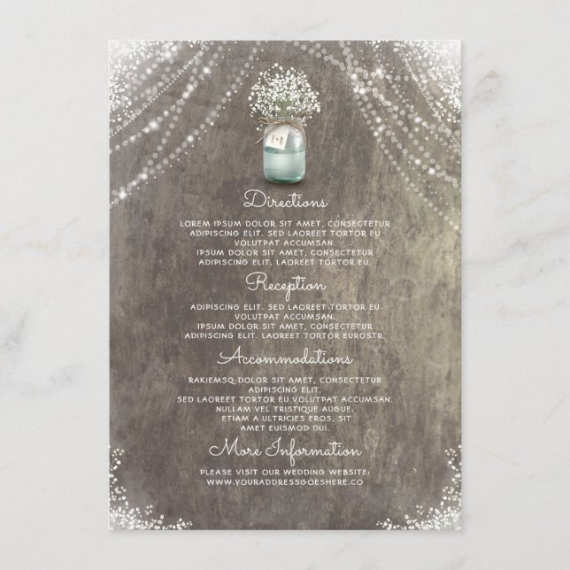 Rustic Mason Jar Baby's Breath Wedding Details Enclosure Card (Front)