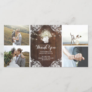Rustic Mason Jar Baby's Breath Wedding Thank You Card
