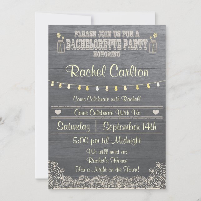 Rustic Mason Jar Bachelorette Party Invitation (Front)