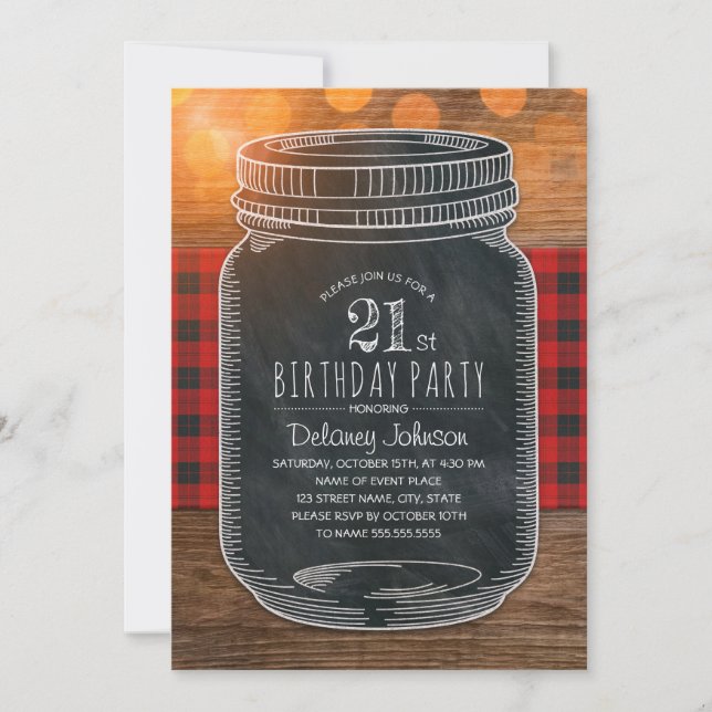 Rustic Mason Jar Backyard 21st Birthday Party Invitation (Front)