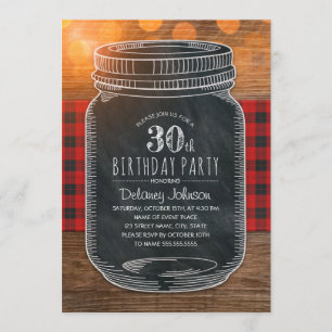 Rustic Mason Jar Backyard 30th Birthday Party Invitation