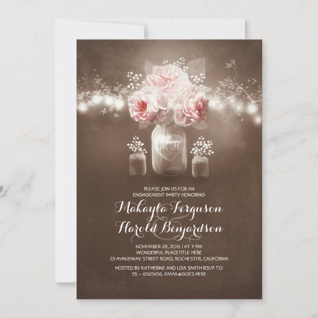 rustic mason jar barn lights engagement party invitation (Front)