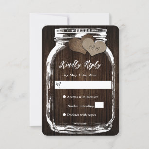 Rustic Mason Jar Barn Wood Burlap Wedding RSVP Card