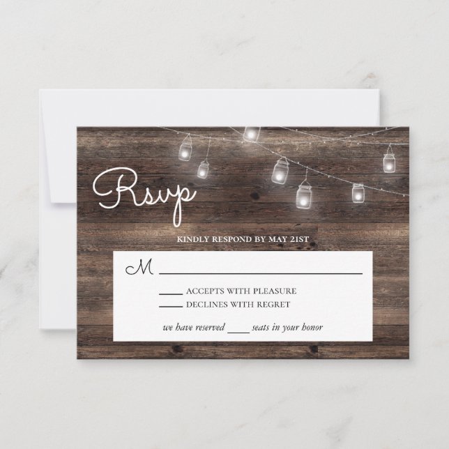 Rustic Mason Jar Barn Wood RSVP Card (Front)