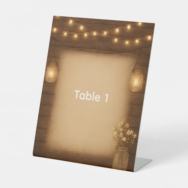 Rustic Mason Jar Berry Wedding Table Number Card Pedestal Sign (Front)