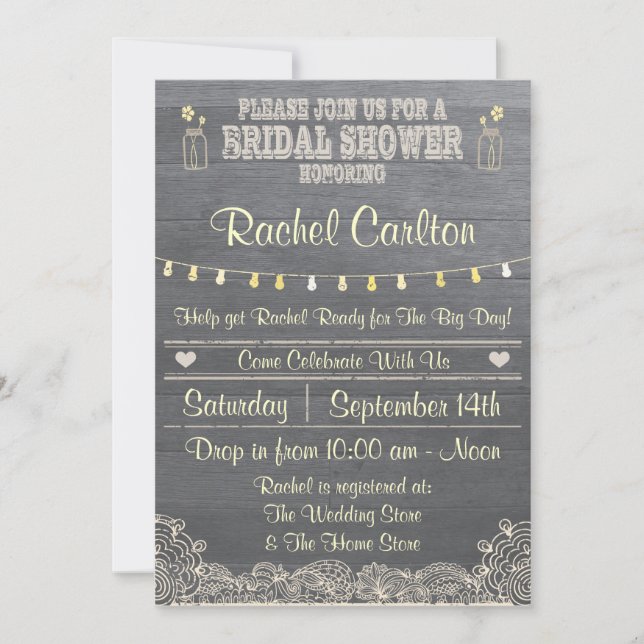 Rustic Mason Jar Bridal Shower Invitation (Front)