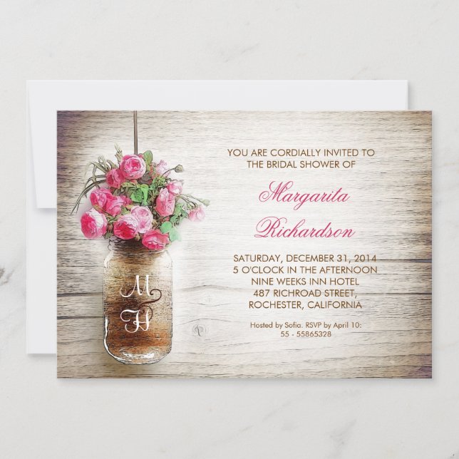 rustic mason jar bridal shower invitations (Front)