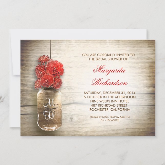 rustic mason jar bridal shower invitations (Front)