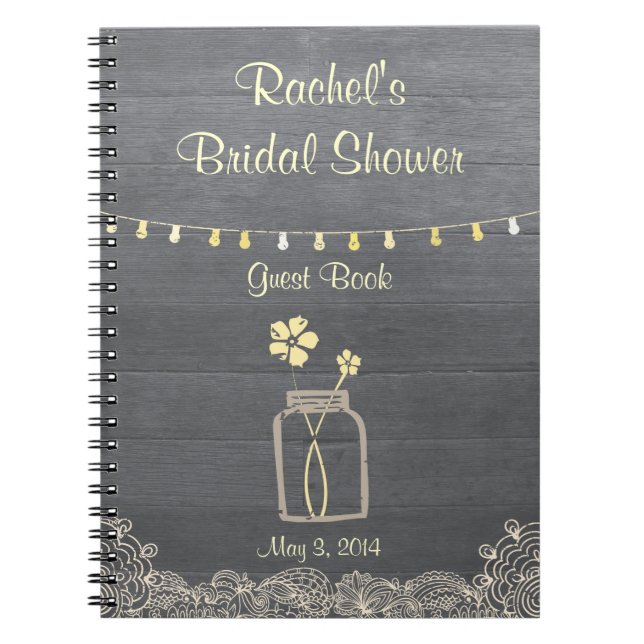Rustic Mason Jar Bridal Shower Notebook (Front)