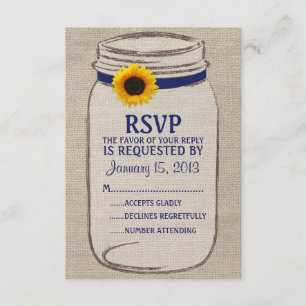 Rustic Mason Jar & Burlap and Sunflower RSVP Card