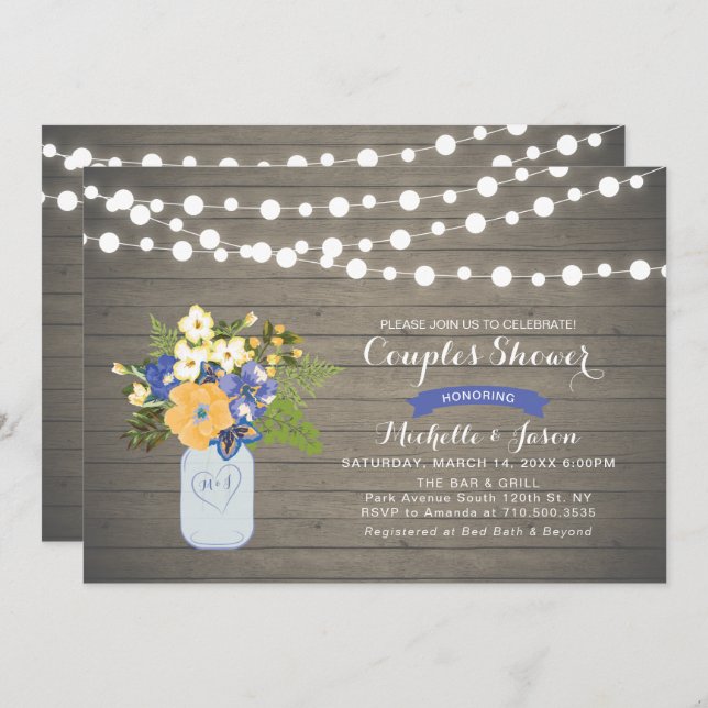 Rustic Mason Jar Couples Wedding Shower Invitation (Front/Back)