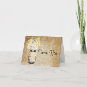 Rustic Mason Jar Daisies and Billy Balls Thank You Card