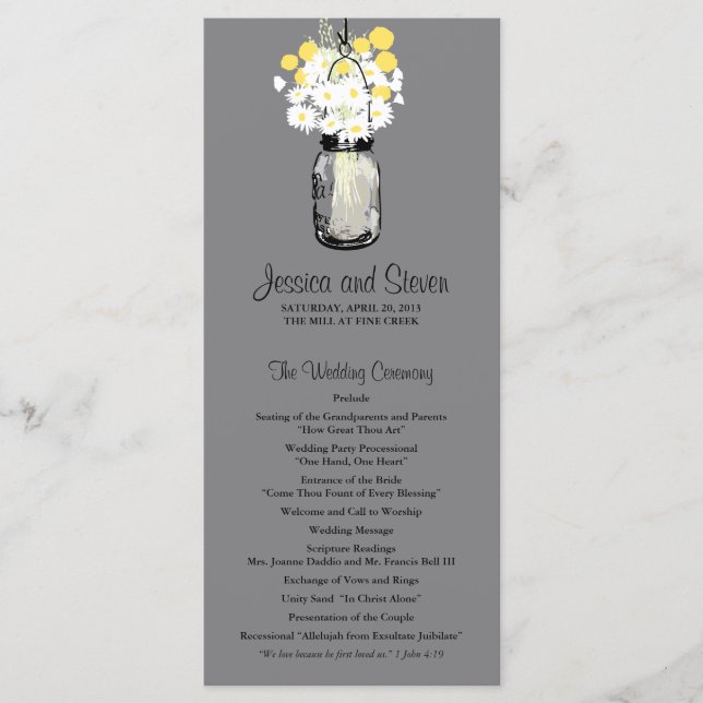 Rustic Mason Jar Daisies Wildflowers Program Programme (Front)