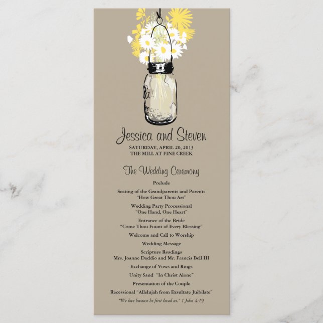 Rustic Mason Jar Daisies Wildflowers Program Programme (Front)