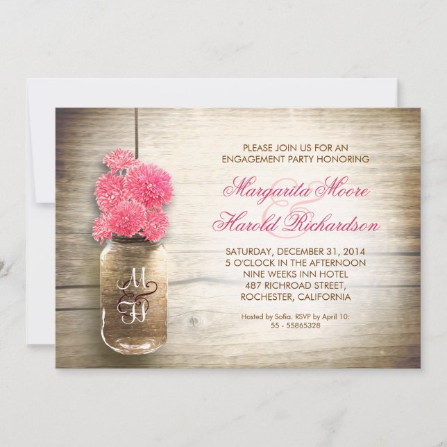 rustic mason jar engagement party invitations (Front)