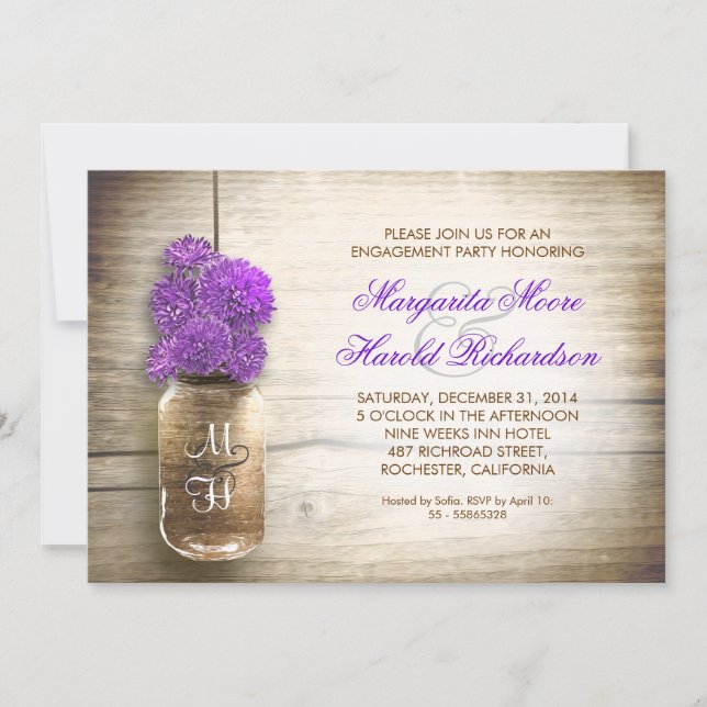 rustic mason jar engagement party invitations (Front)