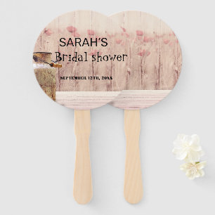 Rustic Mason Jar Floral Pink Bridal Shower Hand Fan
