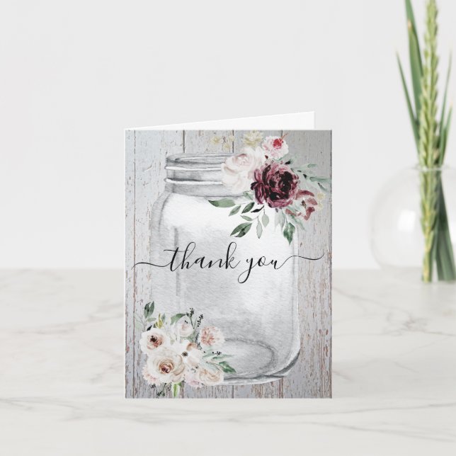 Rustic Mason Jar Floral Thank You Card (Front)
