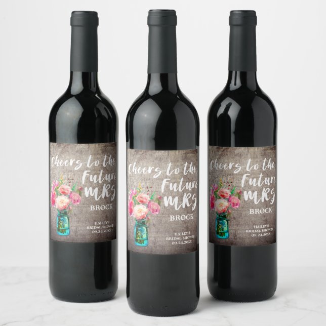 Rustic Mason Jar Future Mrs Bridal Shower Wine Label (Bottles)