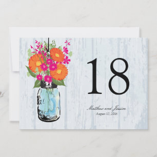 Rustic Mason Jar Gerber Daisies Table Number