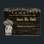 Rustic Mason Jar Glowing Lights Magnet<br><div class="desc">Beautiful design for your save the date announcement. Mason Jar on a rustic wooden background with hanging lights.</div>